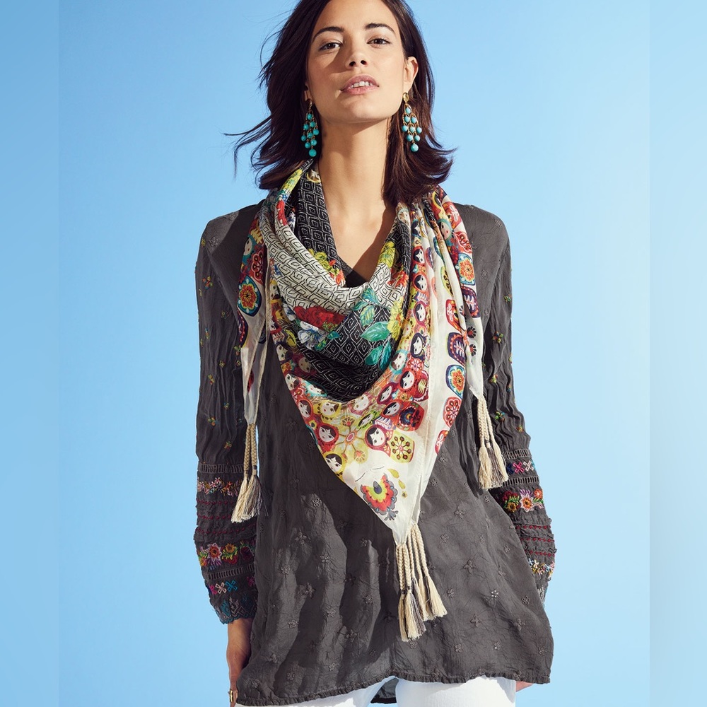 NWT Johnny Was Embroidered  Trim Long-Sleeve Tunic